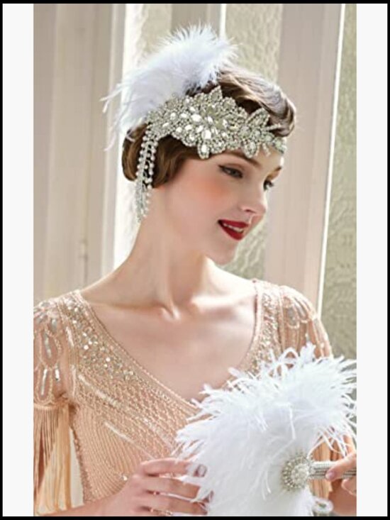 Flapper Feather Headpiece with Chain Gatsby Party Hair Accessory main image 6